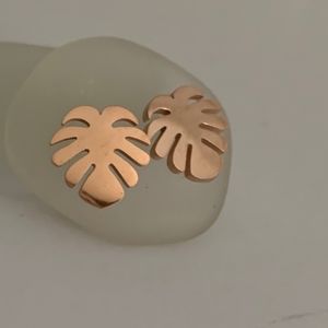 Beach Earring Studs - Rose Gold Monstera (X0191)
